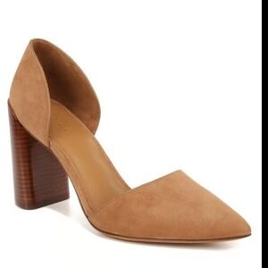 Vince Prim Leather Pump Tan Suede Chunky Heel Pointed Toe Classic 9.5 NWT